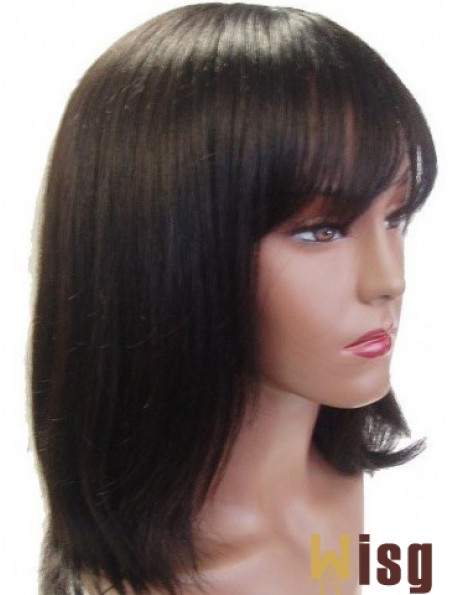 Capless Straight With Bangs Shoulder Length 14 inch Ideal Human Hair Wigs