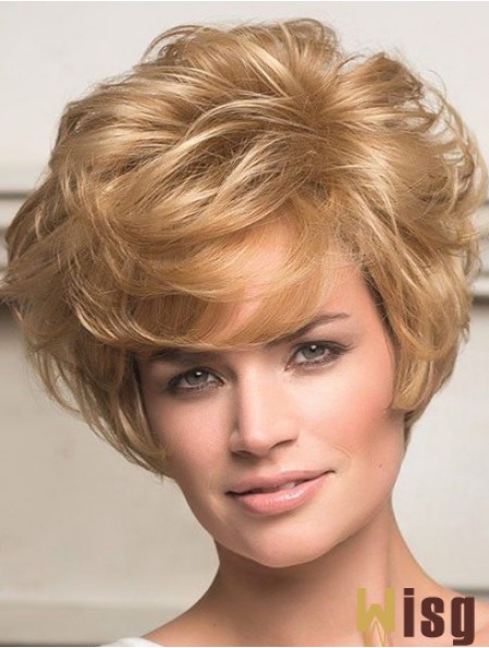 Human Hair Front Lace Wigs Short Length Wavy Style Layered Cut