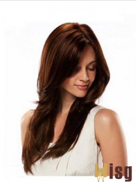 Monofilament Wig Human Hair Auburn Color Straight Style Long Length