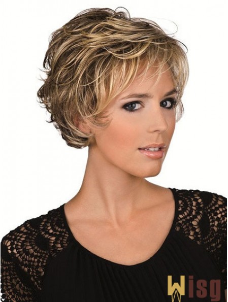 Human Hair Brown With Lace Front Cropped Length Layered Cut