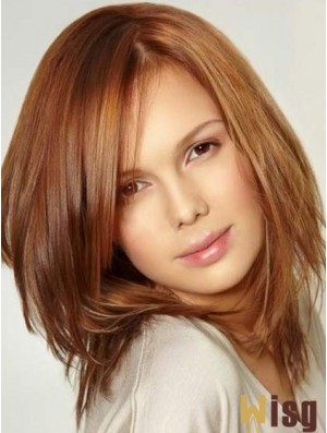 Monofilament Large Wigs With Lace Front Shoulder Length Auburn Color