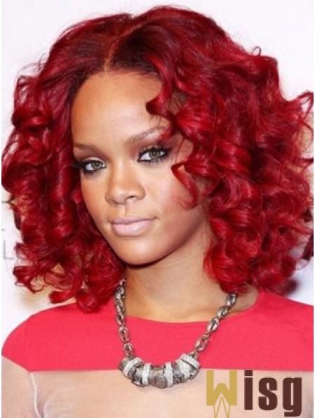 Curly Without Bangs Shoulder Length Red Good Lace Front Wigs