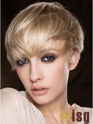 Blonde Human Hair Wig Cropped Length Straight Style Boycuts