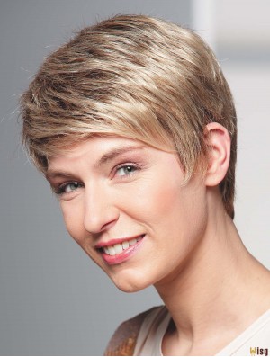 Human Hair Wigs Blonde Full Wig Boycuts Cropped Length Wavy Style