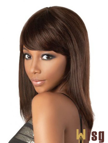 Perfect 18 inch Brown Shoulder Length With Bangs Straight Lace Wigs