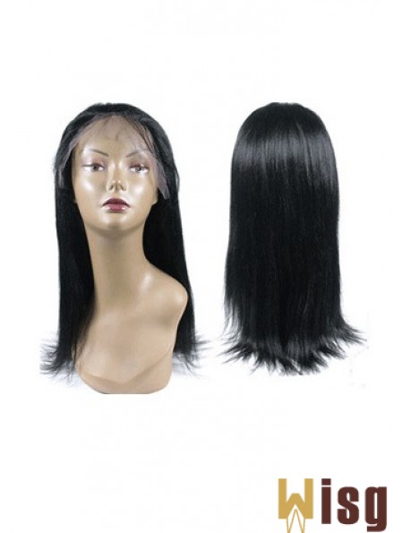 Black Full Lace Straight Long Hand Tied Human Hair Wigs