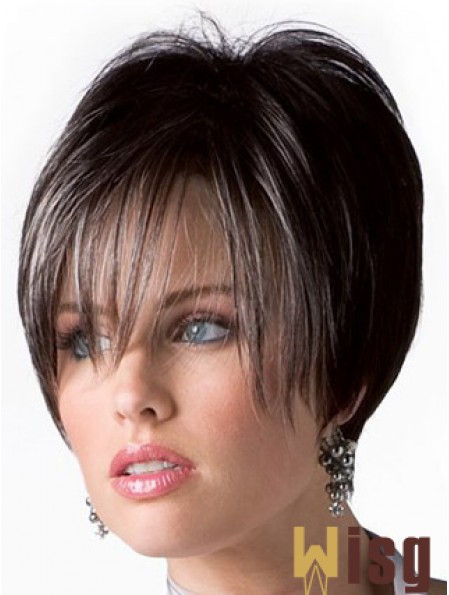 Boycuts Trendy Straight Brown Short Human Hair Wigs