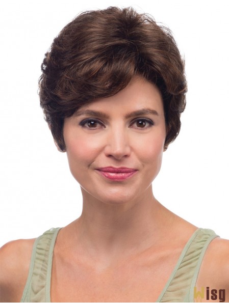 8 inch Brown Short With Bangs Wavy High Quality Lace Wigs