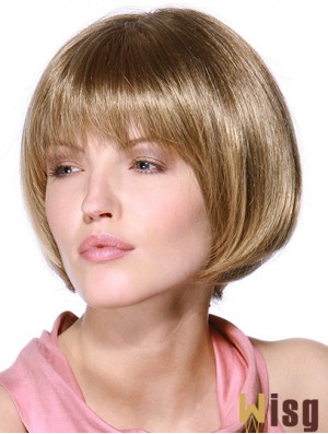 Layered Bob 100% Hand Tied Blonde Color Straight Style Chin Length Human Hair Wigs