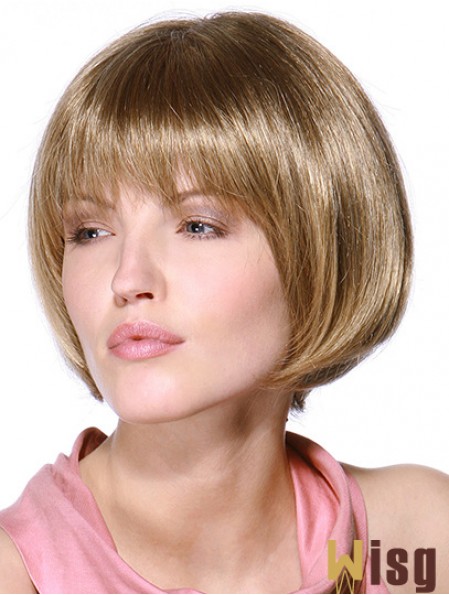 Layered Bob 100% Hand Tied Blonde Color Straight Style Chin Length Human Hair Wigs