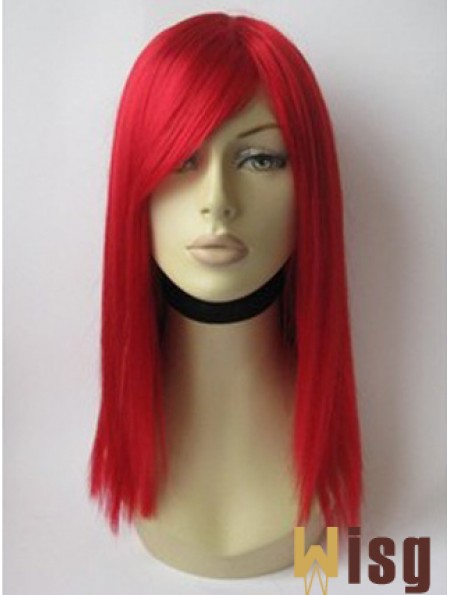 Red Human Hair Wig With Bangs Red Coulr Shoulder Length