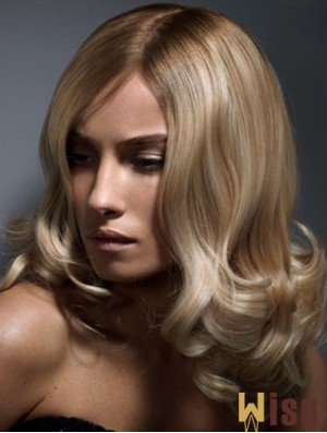 14 inch Blonde Shoulder Length Without Bangs Wavy Beautiful Lace Wigs