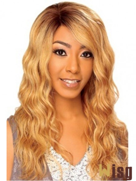 22 inch Blonde Long Without Bangs Wavy High Quality Lace Wigs