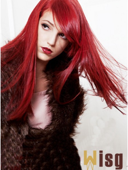 20 inch Straight Capless With Bangs Human Hair Long Red Wig