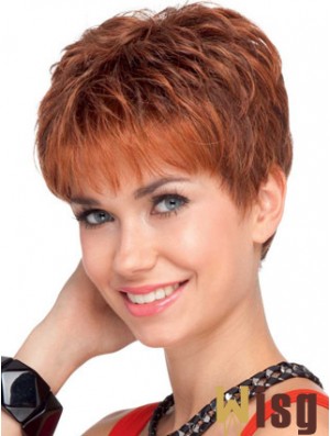 Soft 4 inch Red Cropped Boycuts Wavy Lace Wigs