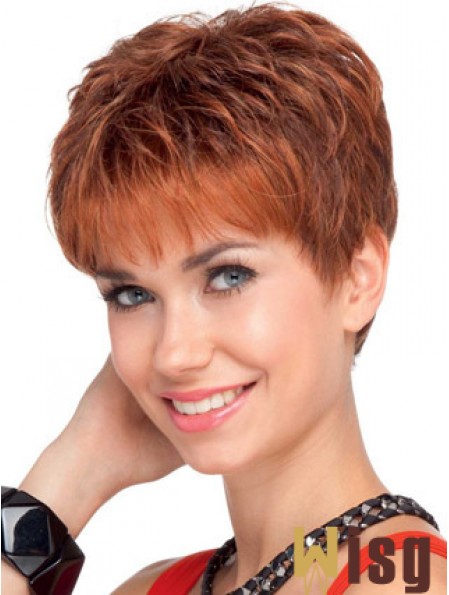 Soft 4 inch Red Cropped Boycuts Wavy Lace Wigs