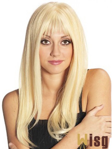 Blonde Long Fabulous Straight With Bangs Lace Wigs