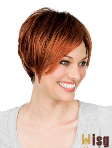 8 inch Auburn Short With Bangs Straight Great Lace Wigs