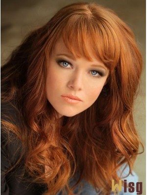 With Bangs Long Copper Wavy 18 inch Affordable Human Hair Wigs