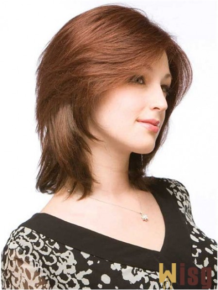 Auburn Shoulder Length Discount Straight Layered Lace Wigs