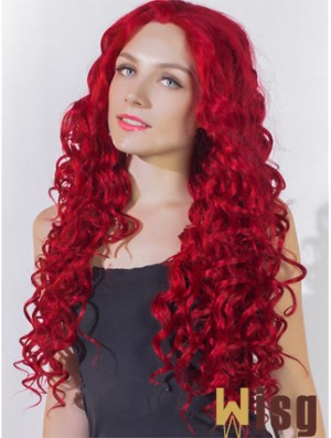 Curly Without Bangs Lace Front Popular 24 inch Red Long Wigs