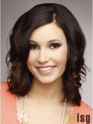 Incredible 14 inch Brown Shoulder Length Without Bangs Wavy Lace Wigs