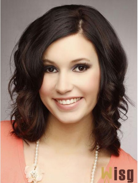 Incredible 14 inch Brown Shoulder Length Without Bangs Wavy Lace Wigs