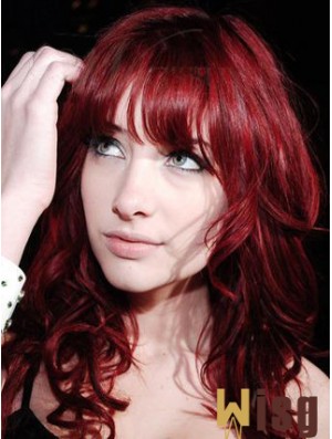 Capless With Bangs Long Curly 18 inch Red Cheapest Fashion Wigs