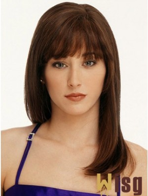 Straight With Bangs 100% Hand-tied Fabulous 16 inch Auburn Long Wigs