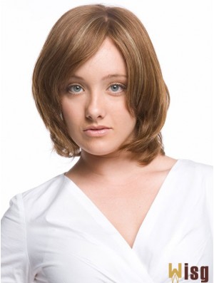 Monofilament Wavy With Bangs Chin Length Comfortable Human Hair Wigs