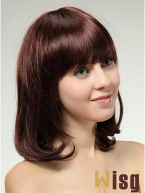 Shoulder Length Bob Wigs With Capless Remy Straight Style Auburn Color