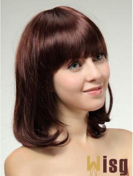 Shoulder Length Bob Wigs With Capless Remy Straight Style Auburn Color