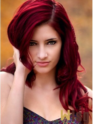 Wavy Without Bangs Long Red No-Fuss Lace Front Wigs