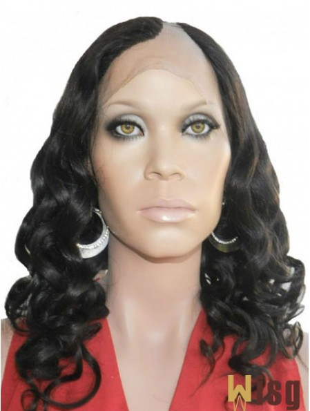 18 inch Lace Front Curly Black Perfect U Part Wigs