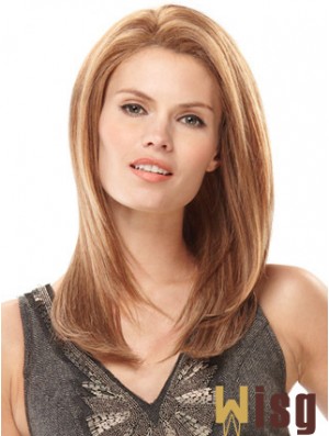 Hand Tied Human Hair Wigs Monofilament Straight Style Blonde Color