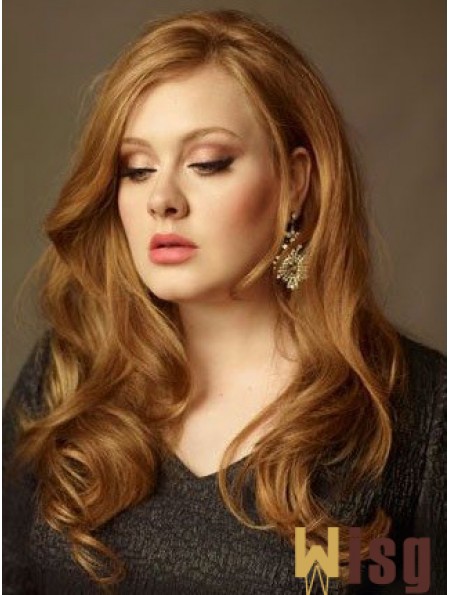 Without Bangs Long Copper Wavy 20 inch Sleek Human Hair Adele Adkins Wigs