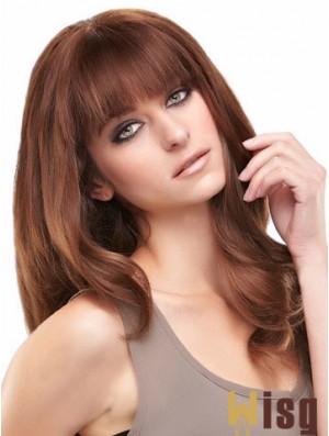 Auburn Long Beautiful Straight With Bangs Lace Wigs