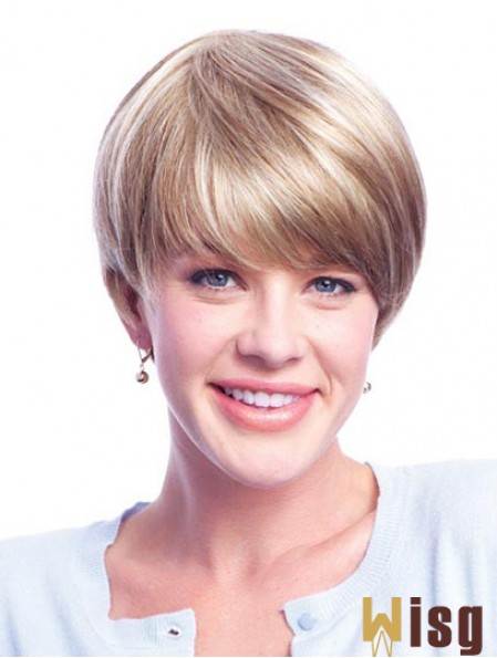 Wigs Human Hair Blondes With Monofilament Layered Cut Short Length