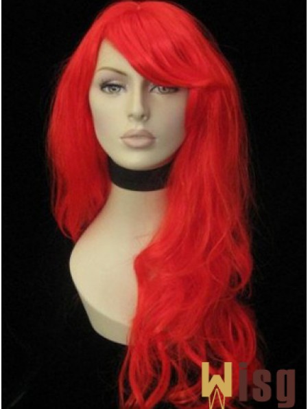 With Bangs Long Red Wavy 20 inch Fashionable Human Hair Wigs