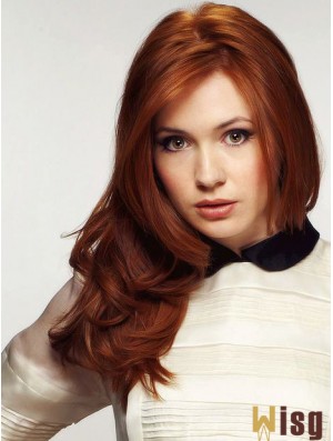 Without Bangs Long Copper Wavy 20 inch Durable Human Hair  Wigs