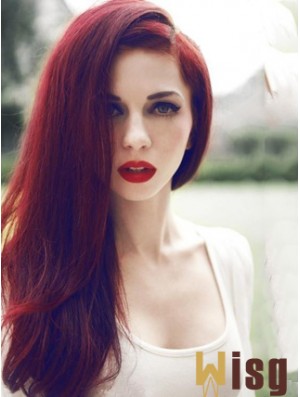 Straight Without Bangs Lace Front Trendy 20 inch Red Long Wigs