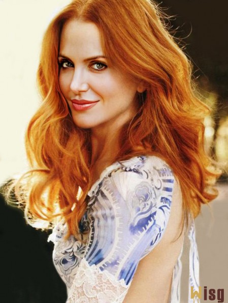 Without Bangs Long Copper Wavy 18 inch Amazing Human Hair Nicole Kidman Wigs