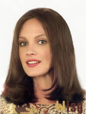 Brown Shoulder Length Ideal Straight Without Bangs Lace Wigs