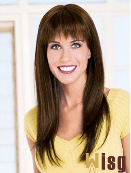 Straight With Bangs Capless Brown Modern Long Wigs