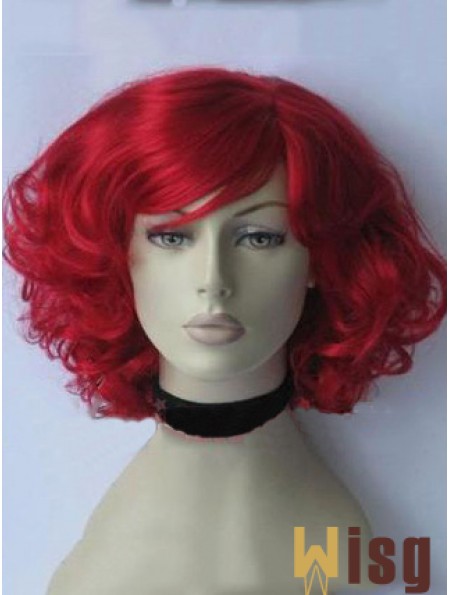 Curly With Bangs Chin Length Red Gorgeous Lace Front Wigs