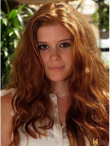 Without Bangs Long Copper Wavy 20 inch Natural Human Hair Kate Mara Wigs