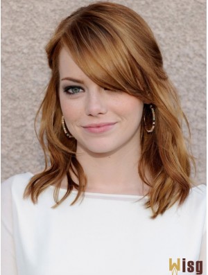 100% Hand-tied Wavy With Bangs Shoulder Length 16 inch High Quality Human Hair Emma Stone Wigs