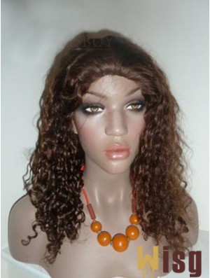 Brown Long Soft Curly Without Bangs Lace Wigs