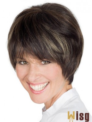 Style 8 inch Brown Short Boycuts Straight Lace Wigs