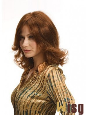 Layered Auburn Shoulder Remy Human Wavy Monofilament Wigs For Women